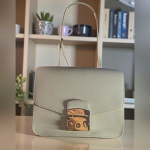 Furla✨️ Metropolis Ivory Leather Shoulder Bag with Gold Accent